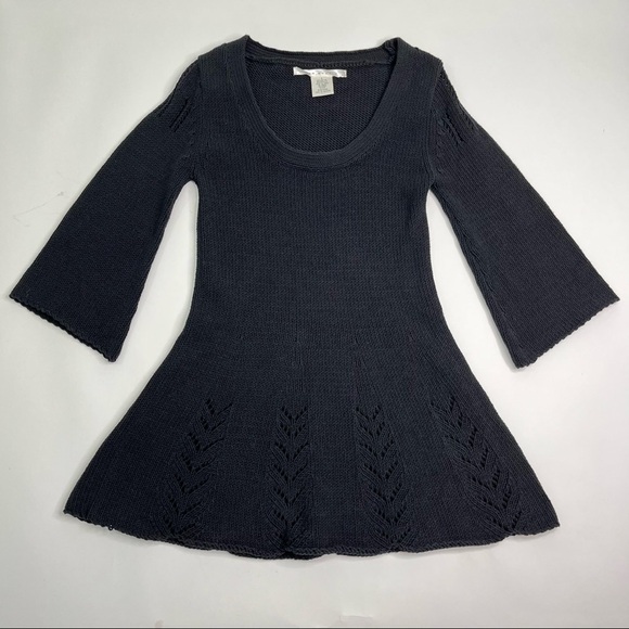 MAX STUDIO Black Knit Hippie Boho Bell Sleeve Flowy Scoopneck Dressy Top Shirt - Picture 1 of 11